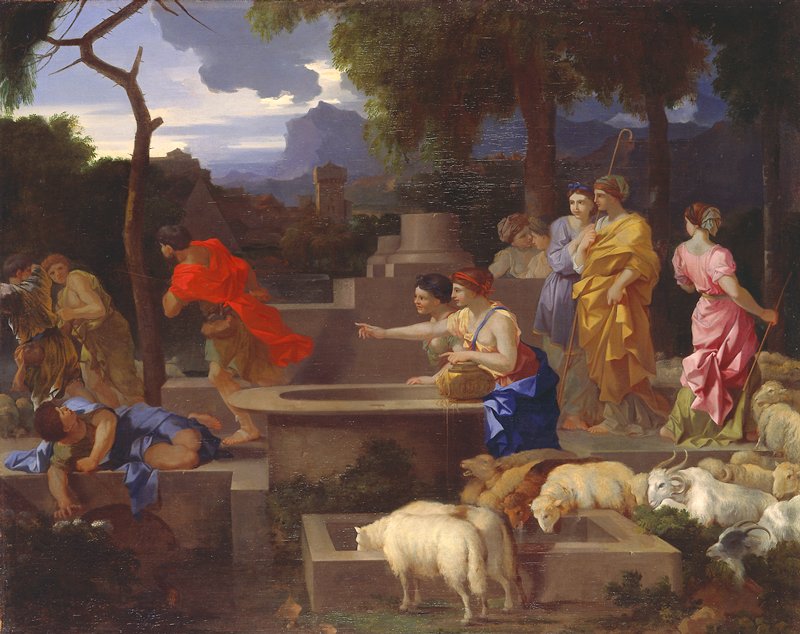 Moses Defending the Daughters of Jethro, Sébastien Bourdon, 17th century