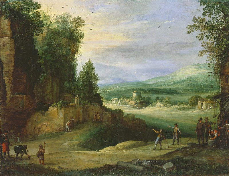 Landscape with Men Playing 'Mail à la Chicane', Paul Bril, 1624