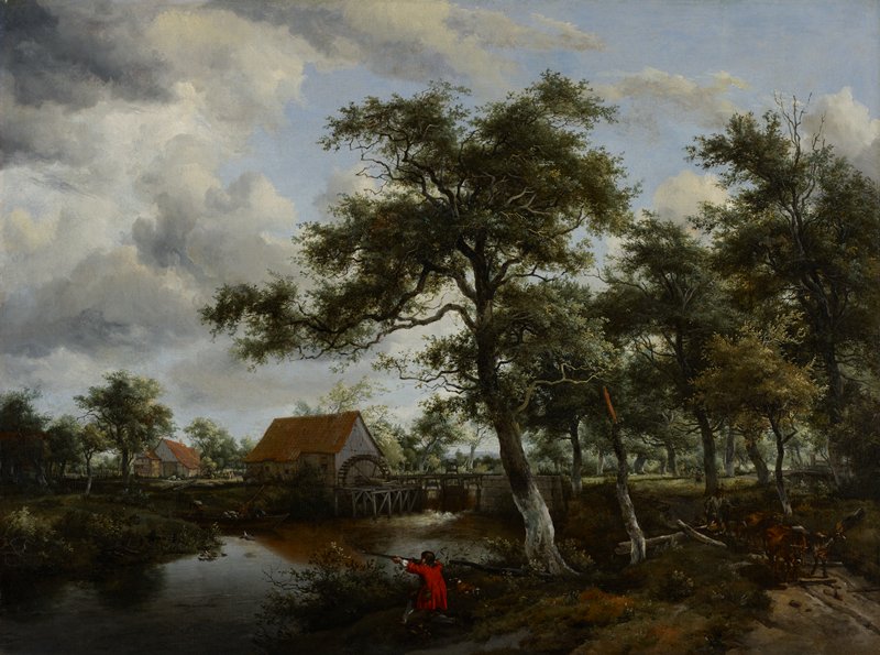 Wooded Landscape with Watermill, Meindert Hobbema, c. 1665