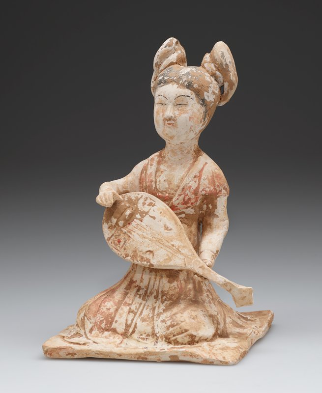 Tomb figure of a musician playing a lute, 618–906
