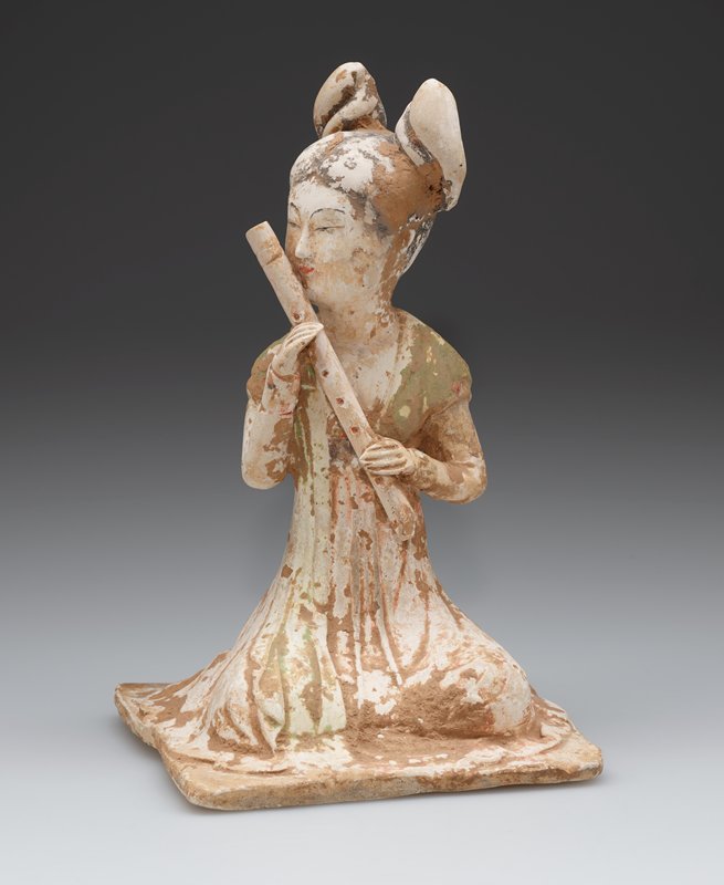 Tomb figure of a musician playing a bamboo flute, 618–906