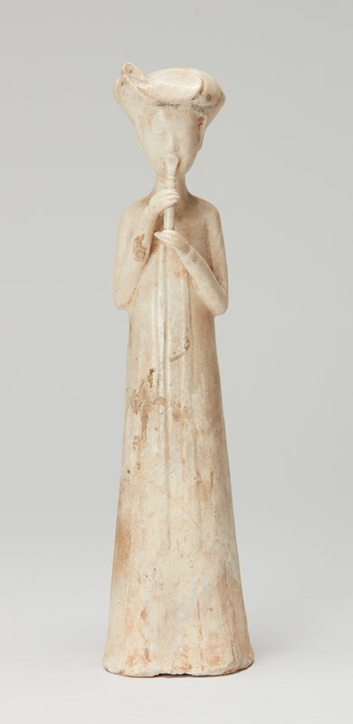 Tomb figure of a woman playing pipes, 618–906