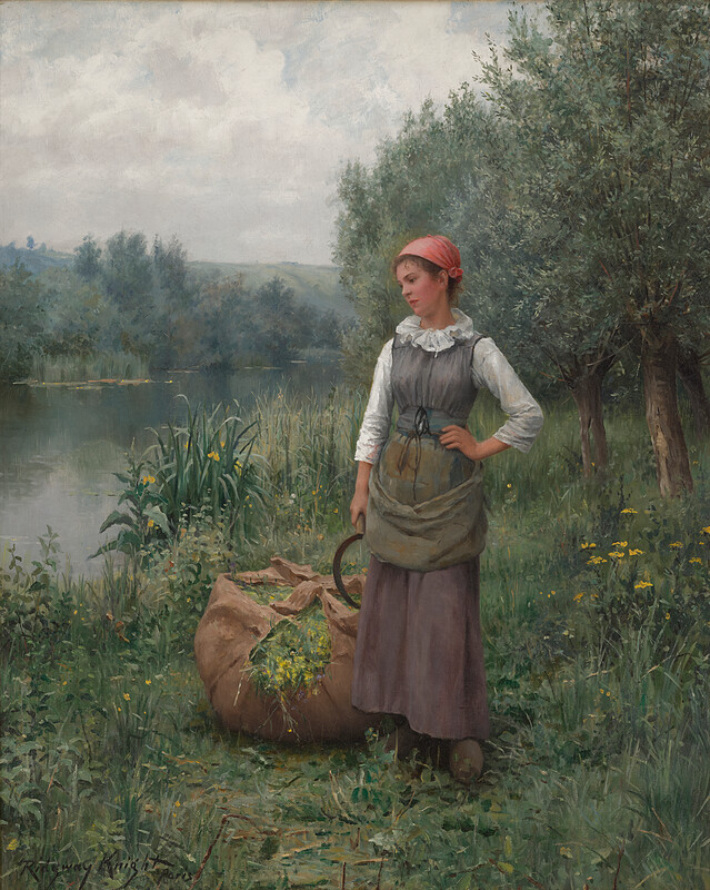 Girl by a Stream, Flanders, Daniel Ridgway Knight, c. 1890