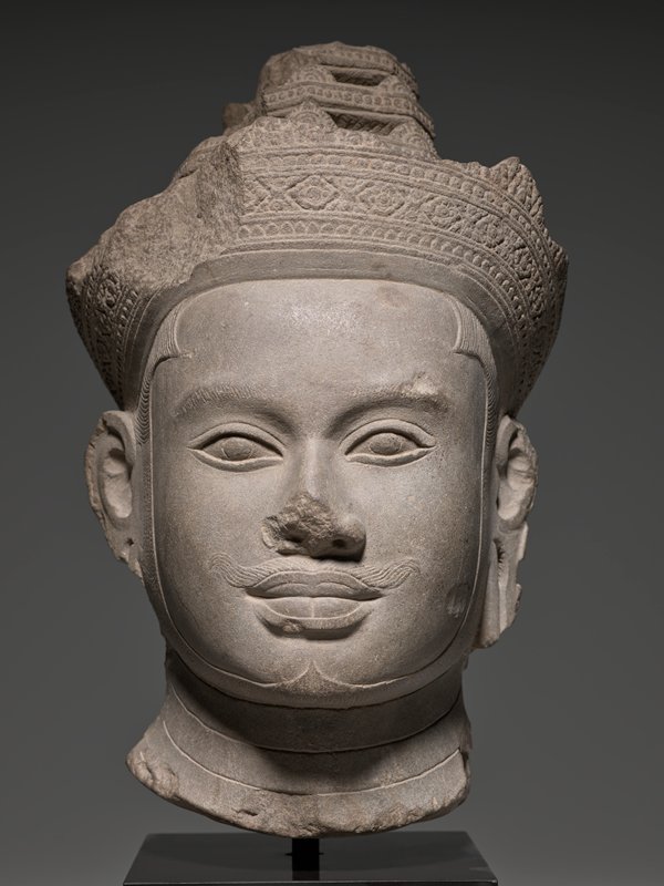 Head from an image of Vishnu or a deified king, early 9th century