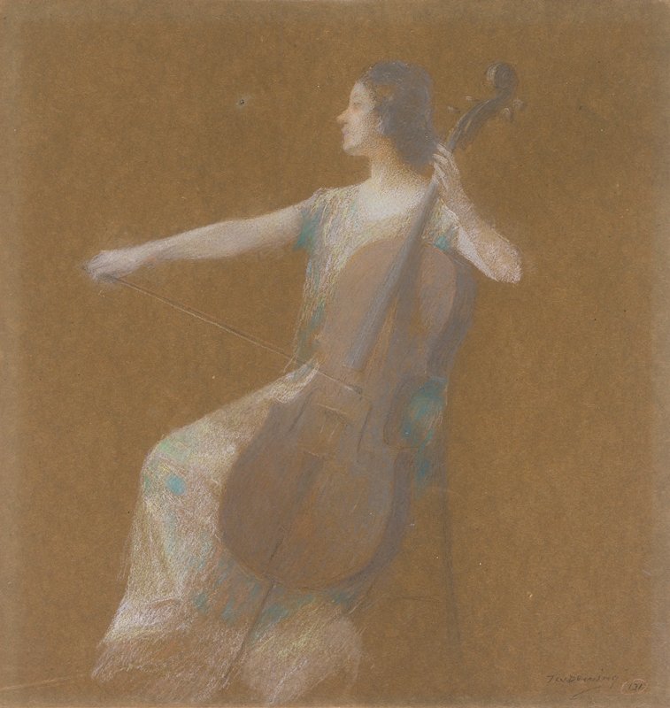 Girl with Cello, Thomas Wilmer Dewing, c. 1900