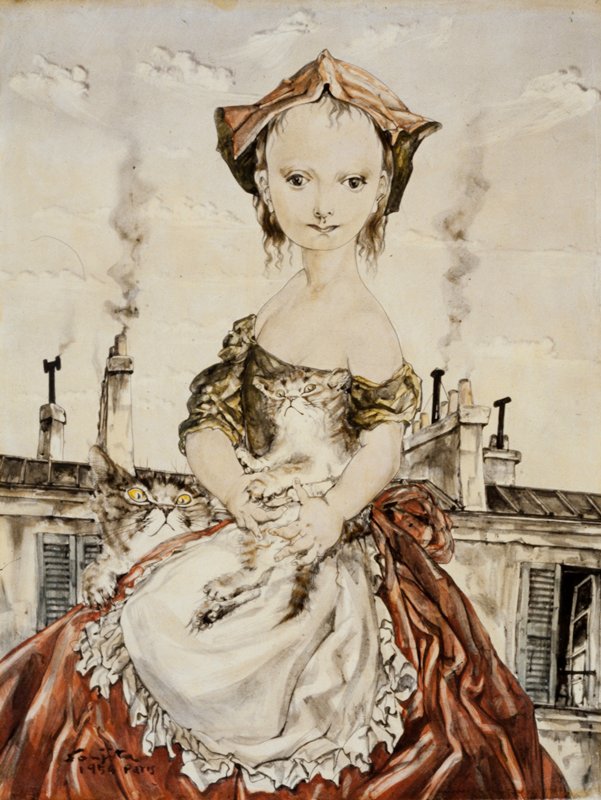 作家さんの絵画 Little Girl with Cat, Leonard Tsuguharu Foujita | Mia