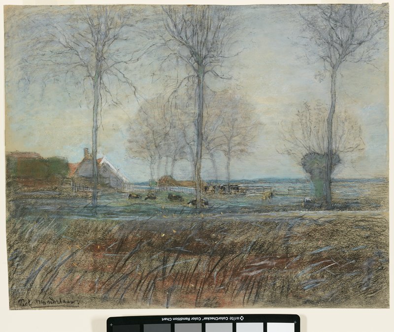 Farm Setting, Three Tall Trees in the Foreground by Piet Mondrian