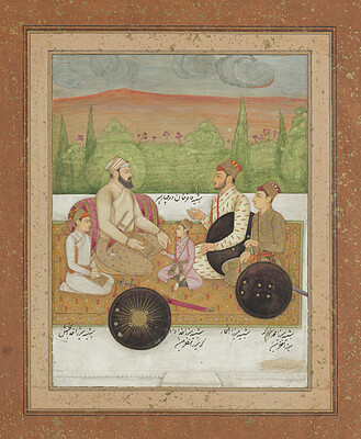 Dokumentasi “Portrait of Fakir Khan and His Sons”; Ink, colors and gold leaf on paper. Minneapolis Institute of Art.