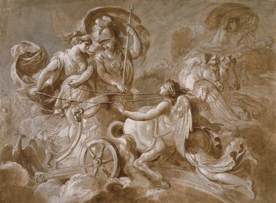 Dokumentasi “Iris Approaching Athena and Hera”; Pen and black ink, bistre wash, and white gouache, and graphite. Minneapolis Institute of Art.