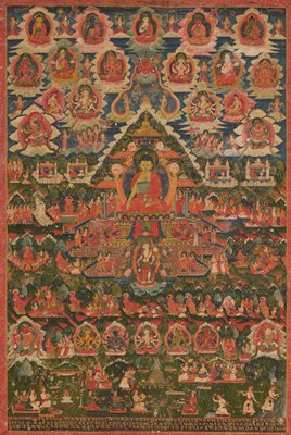 Dokumentasi “Shakyamuni Buddha, The Enlightened One”; Colors and gold on sized cotton. Minneapolis Institute of Art.