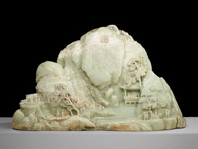 Dokumentasi “Jade Mountain Illustrating the Gathering of Scholars at the Lanting Pavilion”; Light green jade. Minneapolis Institute of Art.