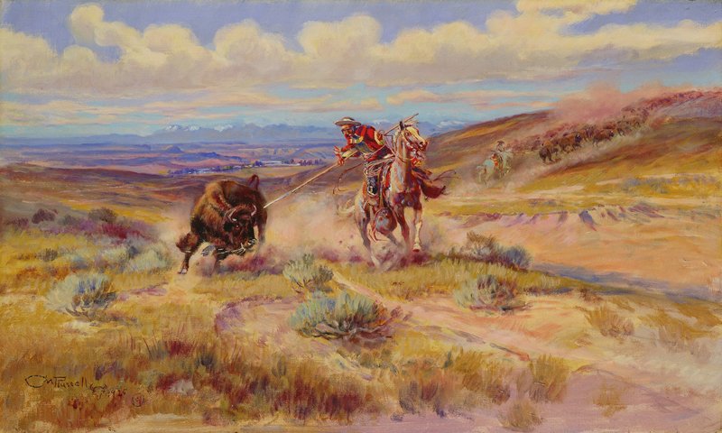 Spearing a Buffalo, Charles M. Russell, 1925