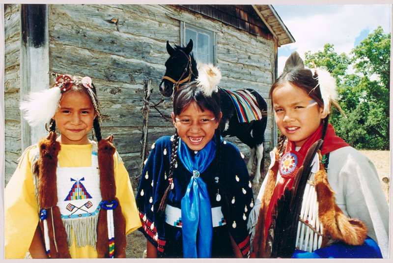Three Lakota Girls in Their Dancing Dress, David P. Little, 1991
