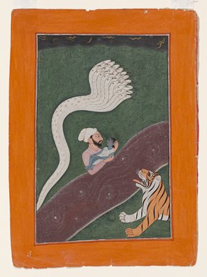 Dokumentasi “Vasudeva carries the Infant Krishna across the Yamuna River”; Opaque watercolor on paper. Minneapolis Institute of Art.