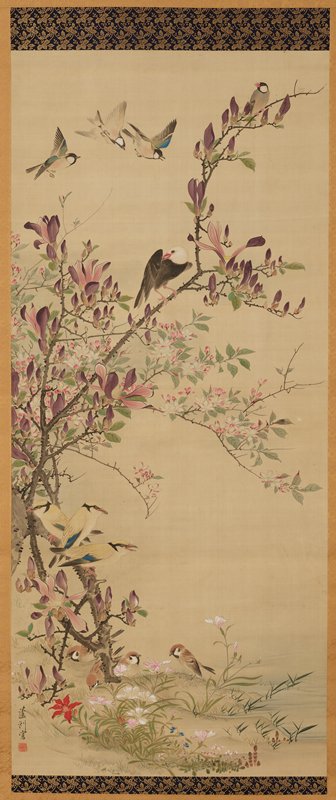 Birds and flowers [left of a pair of Birds and Flowers], Nagasawa Roshū, c. 1840