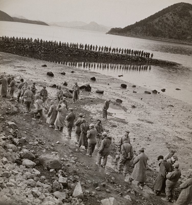 North Korean and Chinese Prisoners Building a Breakwater, Koje-do, Korea, Werner Bischof, 1952
