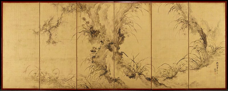 Orchids and Bamboo [right of a pair], Tsubaki Chinzan, 1852