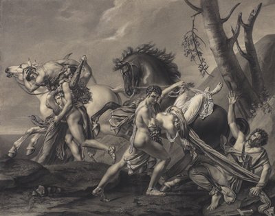 Dokumentasi “Theseus and Pirithoüs Clearing the Earth of Brigands, Deliver Two Women from the Hands of their Abductors”; Black, white, blue, ocher chalks on ivory paper. Minneapolis Institute of Art.