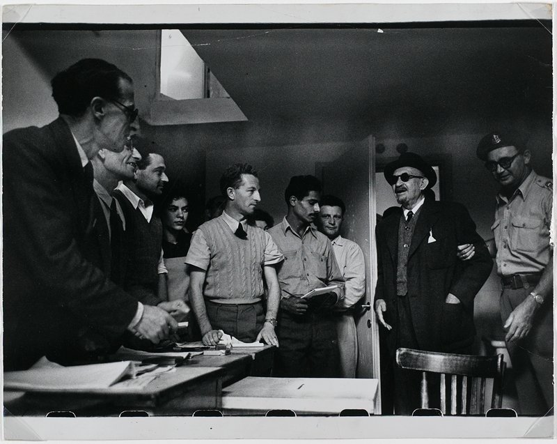 Chaim Weizmann, the first president of Israel, arriving to cast his ballot in the munincipal elections, Robert Capa, 1950