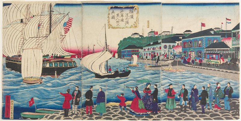 True View of Foreign Buildings along Kaigandōri as Seen from the Yokohama Wharves, Utagawa Hiroshige III, c. 1875