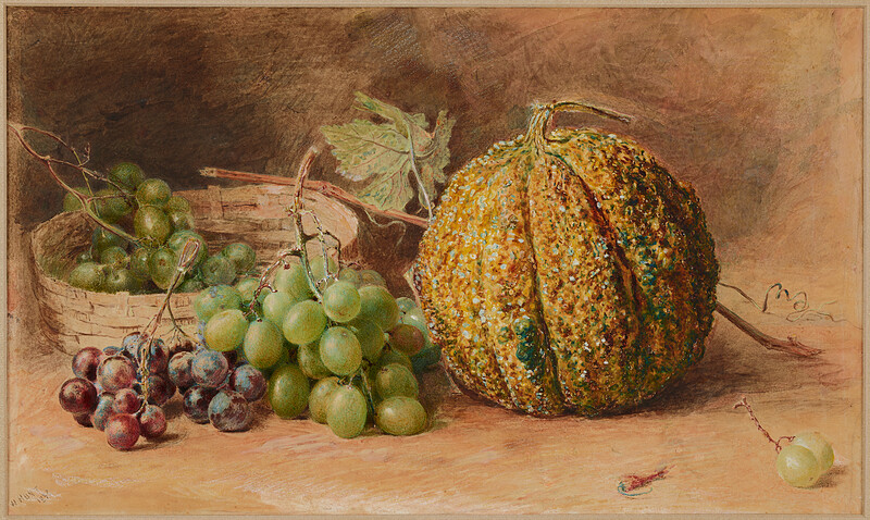 Still Life with Grapes and Gourd, William Henry Hunt, 1835