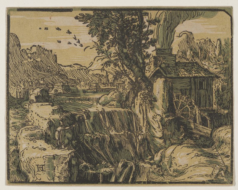 Landscape with a Waterfall, Hendrick Goltzius, c. 1597–1600