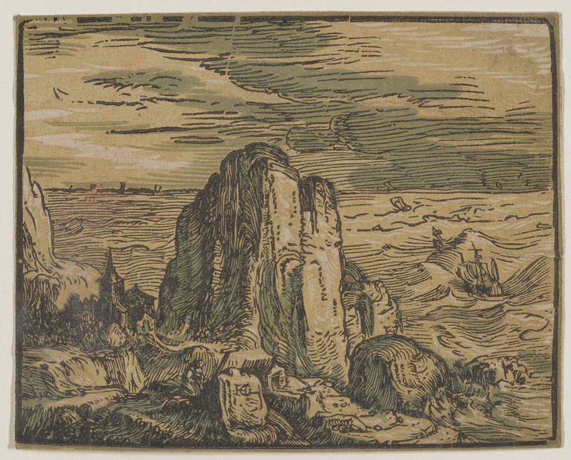 Cliff on a Seashore, Hendrick Goltzius, c. 1597–1600