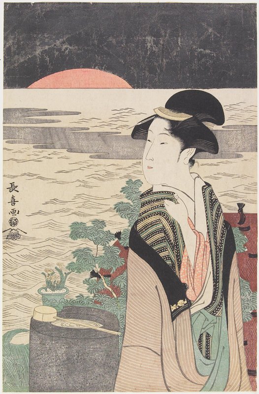 A Beauty Looking at the First Sunrise, Chōki 長喜, late 1790s