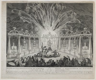 Dokumentasi “Fireworks Display Presented to the Dauphin on his Sixth Birthday on September 3, 1735, in the Gardens at Meudon”; Etching and engraving. Minneapolis Institute of Art.