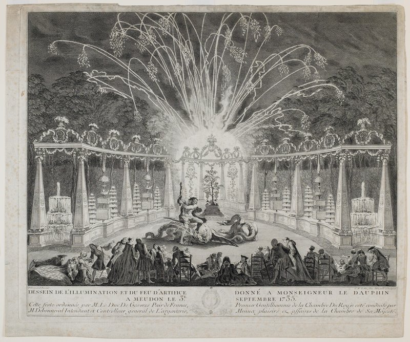 Fireworks Display Presented to the Dauphin on his Sixth Birthday on September 3, 1735, in the Gardens at Meudon, Charles-Nicolas Cochin II, 1736