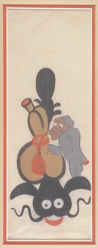 Monkey trying to catch a catfish with a gourd, late 19th century