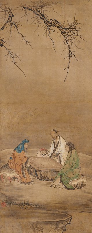 Chinese Figures in a Landscape, from a set of three, Traditionally attributed to Kano Eitoku, late 16th–early 17th century