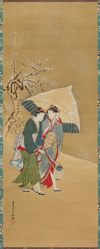 Two Beauties Walking in the Snow with Umbrella, Kubo Shunman, late 18th–early 19th century