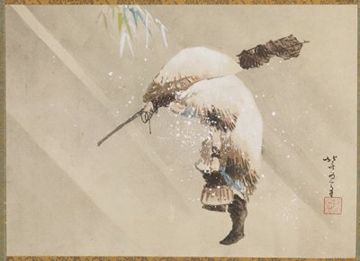 Fisherman Carrying His Net in the Snow, Katsushika Hokusai, c. 1821