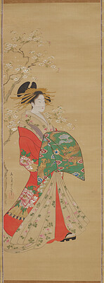 Courtesan Standing Beneath a Cherry Tree, Hosoda Eishi, c. 1796