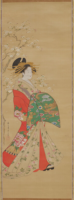 Courtesan Standing Beneath a Cherry Tree, Hosoda Eishi, c. 1796