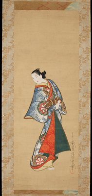 Standing Courtesan in Kimono with Fern and Wheel Pattern, Kaigetsudō Ando, c. 1710