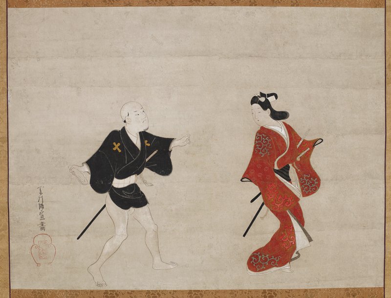 Young Samurai and a Manservant as Mitate of Huanshigong and Zhang Lian, Hishikawa Moronobu, c. 1690