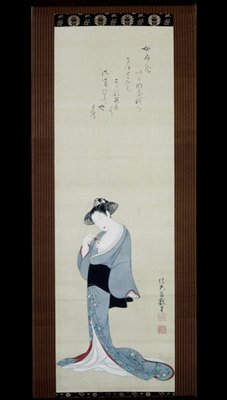 Standing Courtesan Holding Chinese Lantern Fruit, Tsukioka Settei, c. 1780