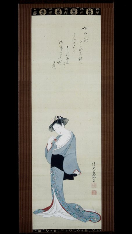 Standing Courtesan Holding Chinese Lantern Fruit, Tsukioka Settei, c. 1780