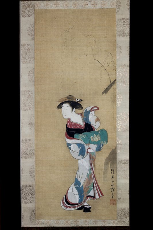 Courtesan Standing by Willow Tree, Tsukioka Settei, c. 1775
