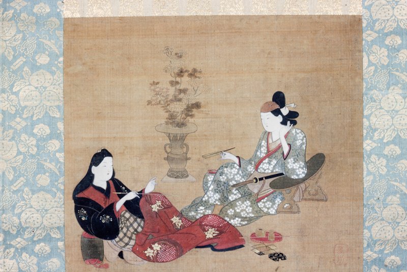 Courtesan and an Actor Smoking Pipes, Hishikawa School, c. 1695