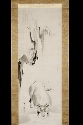 Boy with Water Buffalo [left of a pair], Hanabusa Itchō, late 17th–early 18th century