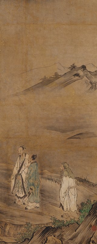 Chinese Figures in a Landscape, from a set of three, Traditionally attributed to Kano Eitoku, late 16th–early 17th century
