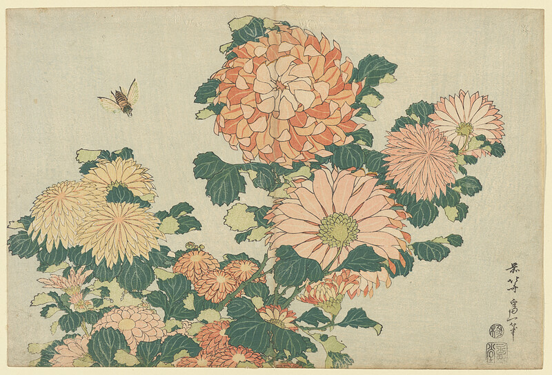 絵画 hanatumi Chrysanthemums and Horsefly, Katsushika Hokusai; Publisher