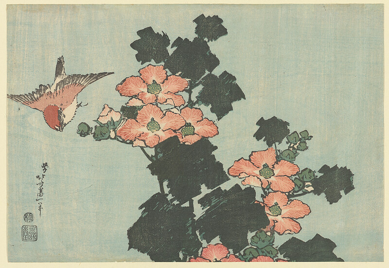 Hibiscus and Sparrow, Katsushika Hokusai; Publisher: Nishimuraya