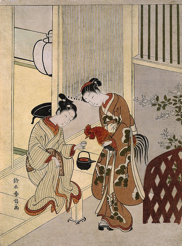 Lovers Plying a Rooster with Sake, Suzuki Harunobu | Mia