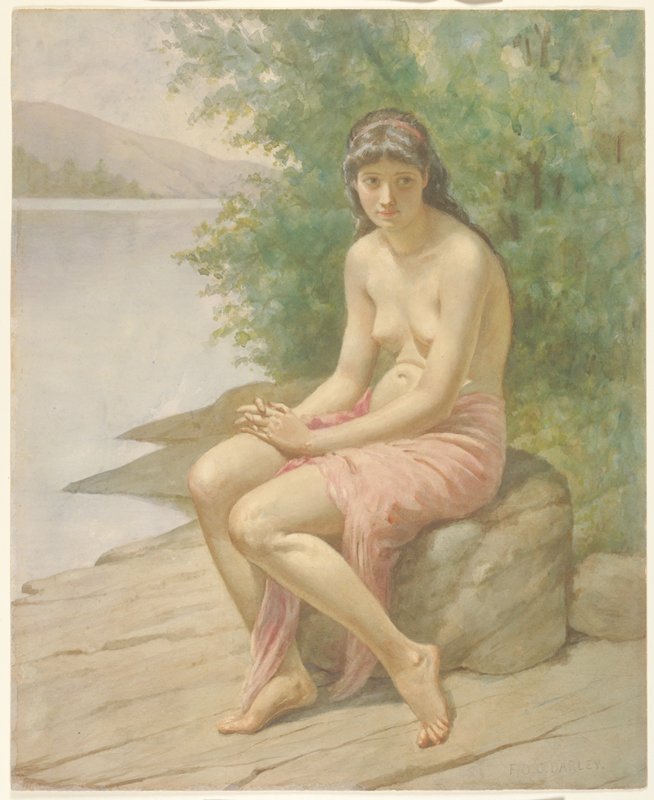 Nude Sitting by a River, Felix O. C. Darley, 19th century