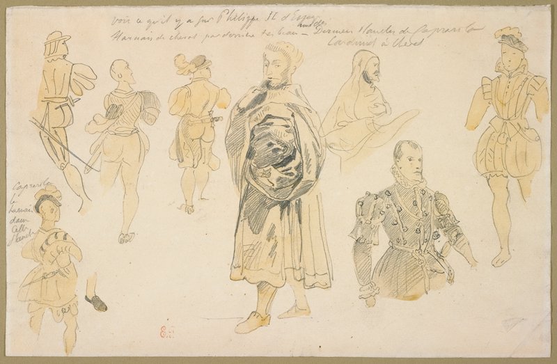 Studies for Costumes for Philip II, Eugène Delacroix, c. 1824