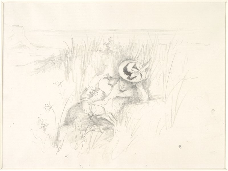 Young Woman Reading on the Dunes, Sir John Everett Millais, 19th century